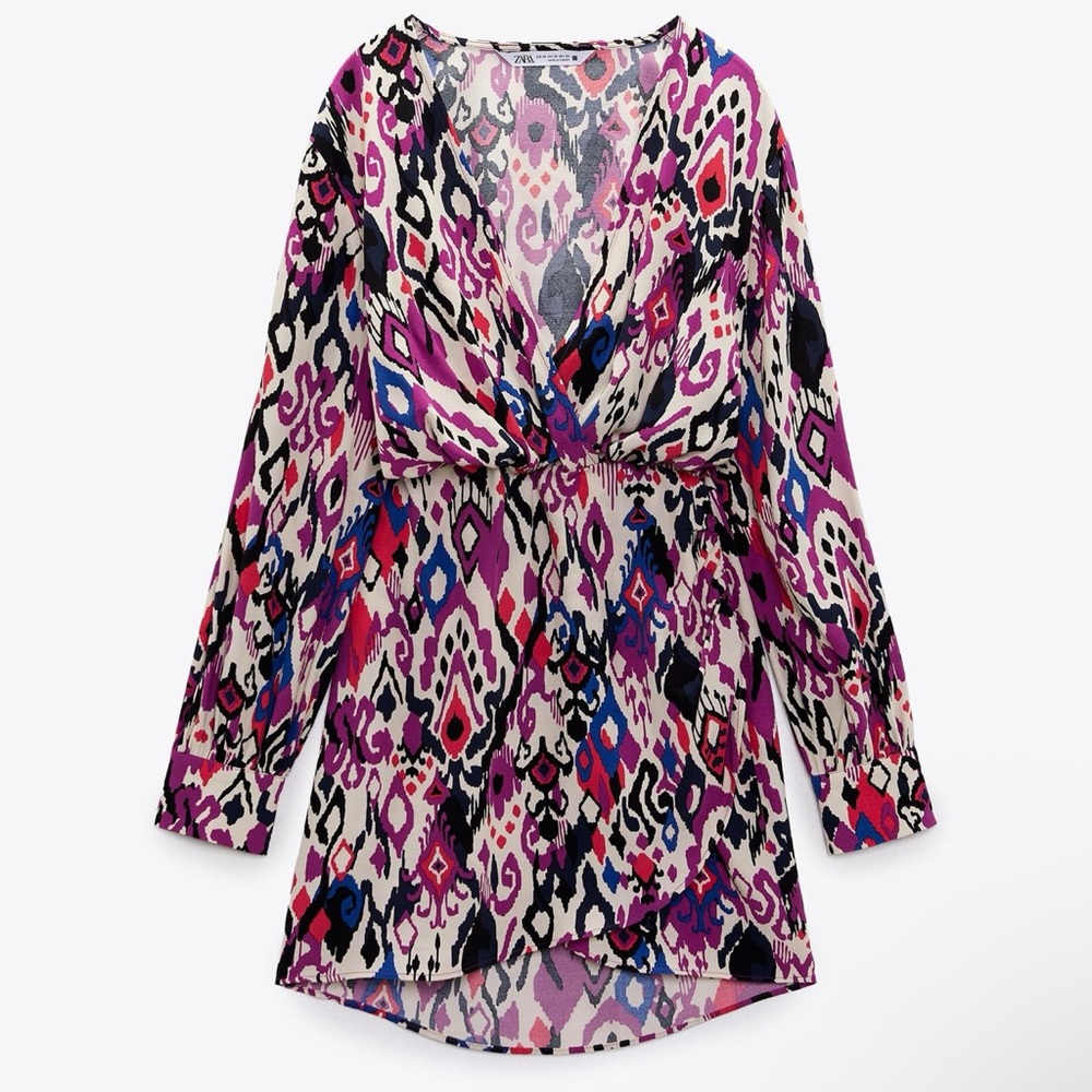 ZARA PRINTED CROSSED DRESS; SIZE SMALL; NWT